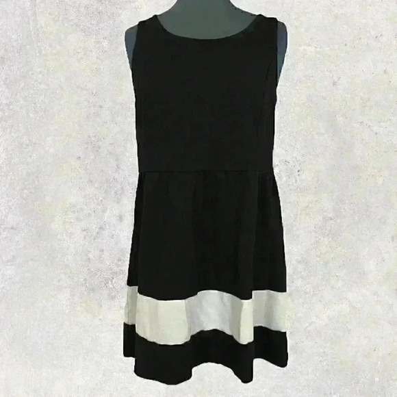 Kenzie Sleeveless Fit &‎ Flare Dress Color Block Casual Party Black White Large - Picture 1 of 5